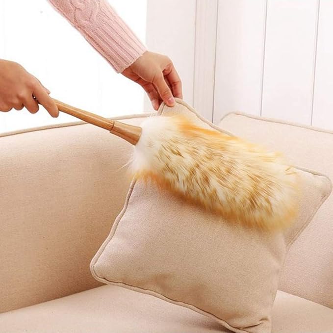 Lambswool Duster, Lambs Wool with Wooden Handle Soft Lambs Wool Plumeros para Limpieza Profesional for Ceilings, Curtains, Computer Screens, Keyboards