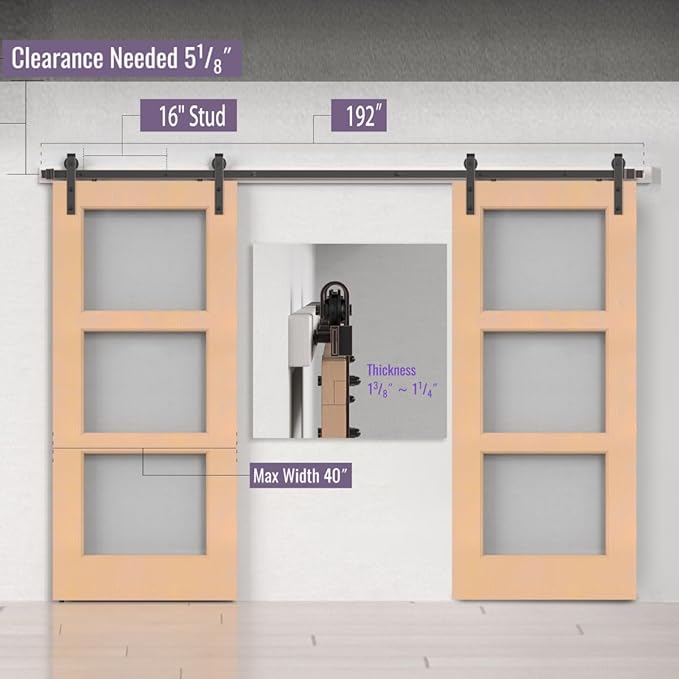 ORB Oil Rubbed Bronze Sliding Barn Door Hardware Kit with 16FT Track/Rail Double Door Brushed Antique Bronze