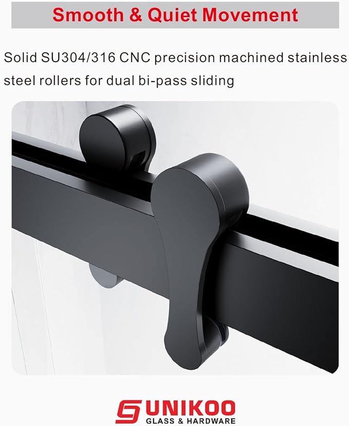 46"-48" W X 76" H Double Sliding Shower Door with Frame - Matte Black Hardware, 8mm Tempered Glass, Stainless Steel Hanger Rollers, Easy-Cleaning Coating, Through-Glass Towel Bar & Knob