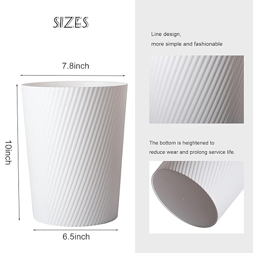 UUJOLY Small Trash Can Wastebasket Garbage Can Container Bins for Bathrooms, Laundry Room, Kitchens, Offices, Kids Rooms, Dorms (White, 2 Pack)