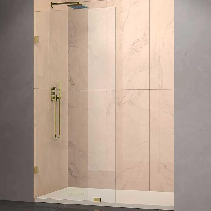 Shower Glass Panel 36" x 79" Easy-to-Clean Treated, 3/8" Tempered Glass Shower Screen, Frameless Shower Door for Walk In Bathroom, Brushed Gold
