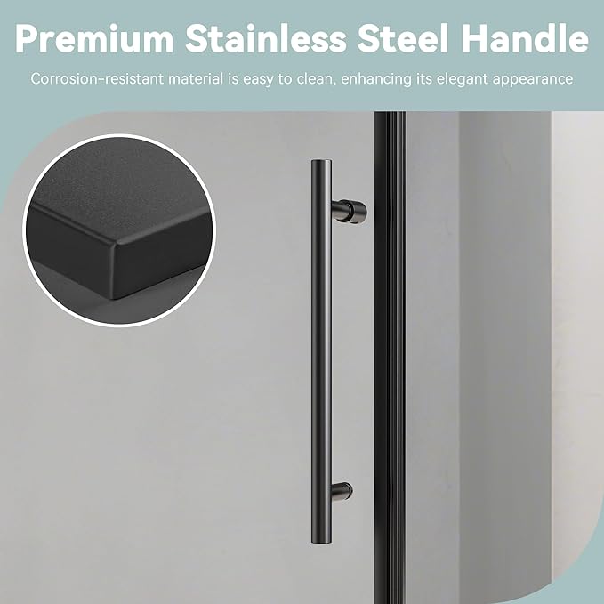 56-60" W x 76" H Stainless Steel Frameless Single Sliding Shower Door, 1/4" (6mm) SGCC Clear Tempered Glass, Reversible Installation, Matte Black Finish