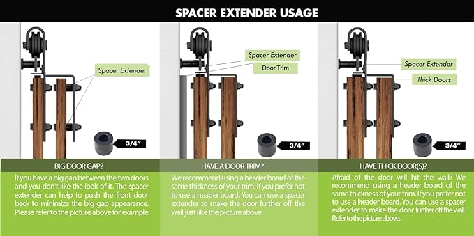 Homacer Sliding Barn Door Hardware Black Rustic 3/4“ Spacer Extender-Set of 3