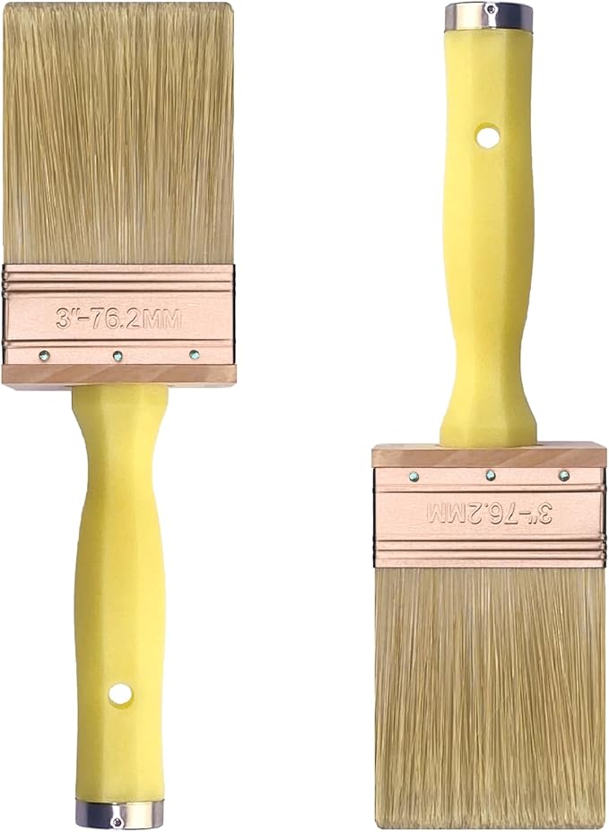 Great Andrew 3 Inch Deck Stain Brush, 2 Pack, Paint Brushes for Staining Wood Wall Fence, Lime Wash Paint Applicator, Handle Threaded for Extension Use, Home Repair Tools