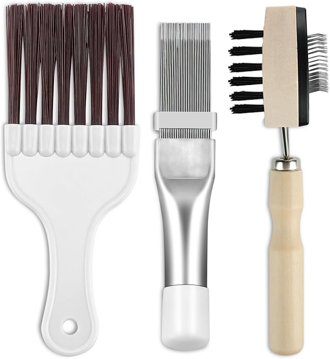 Sikawai Air Conditioner Fin Cleaner Brush Set 3PCS AC Fin Comb Straightener Include Double Sided AC Coil Cleaning Brush,Metal Radiator Fin Comb and Air Conditioner Fin Comb Radiator Comb