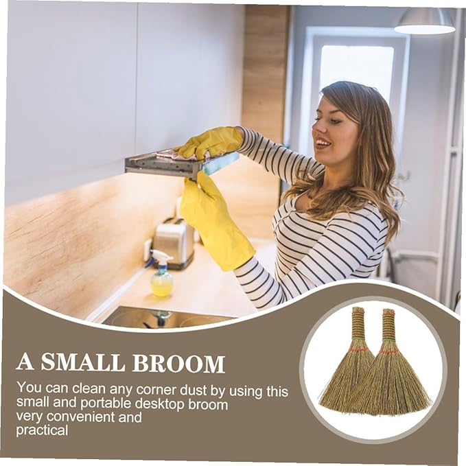 3pcs Portable Desk Brooms Small Whisk Dust Removing Brooms Short Handle Home Cleaning Tools for Desktop Sofa Cabinet Corn Bristle Sweepers