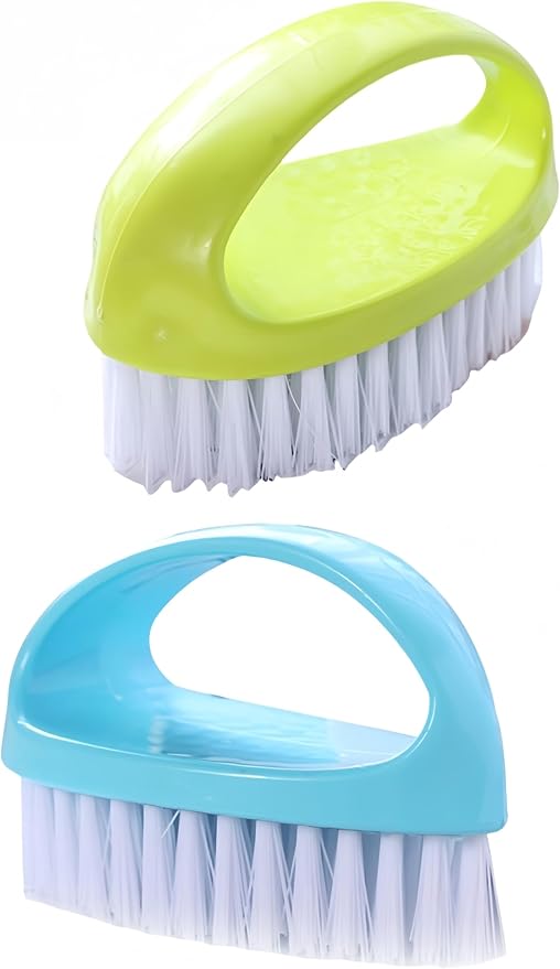 luvilly2pack Handle Brush, Heavy-Duty Nylon Hard Brush, Suitable for Gentle Cleaning of Sinks, bathtubs, Floors, Hands, Nails, Multifunctional Cleaning (Blue and Green)