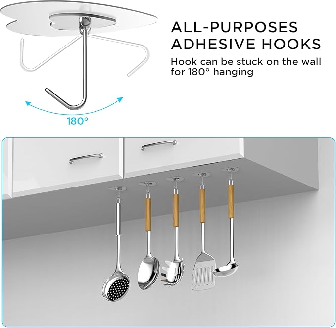 Adove Adhesive Hooks for Hanging, 24 Pack Heavy Duty Wall Hooks, Towel Coat Hooks Waterproof, Transparent Self Adhesive Sticky Hook for Kitchen Keys Glass Door,No Nail Utility Ceiling Hooks