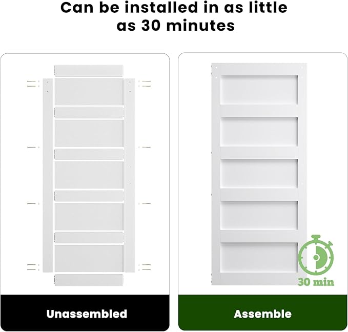 SmartStandard 48in x 84in Sliding Barn Door with 8FT Barn Door Hardware Track Kit & Handle, Waterproof PVC Surface, Pre-Drilled Holes Easy to Assemble, Solid, MDF, White, 5-Panel
