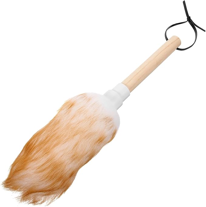 HOMSFOU Wool Duster Household Dust Removal Tool with Wooden Handle Small White Lambswool Duster for Home Office and Car Cleaning