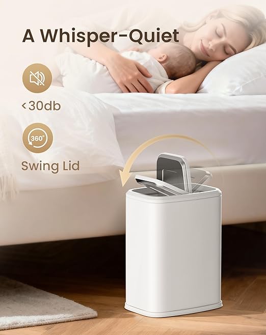 Cesun Small Bathroom Trash Can with Swing-Top Lid,8L/2.1 Gallon Stainless Steel Garbage Can with Removable Inner Bucket, Slim Waste Basket for Home, Office, Toilet, Bedroom, Living-Room (White)
