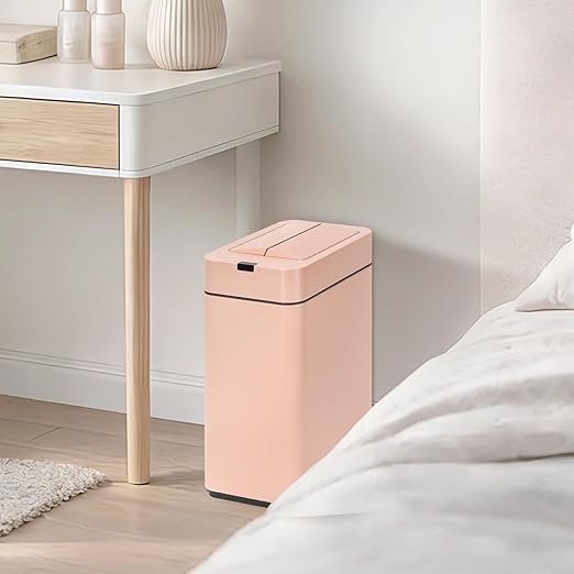 Sensor Trash Can with Butterfly Lid 2.6 Gallon Rectangular Automatic Garbage Can, Stainless Steel Trash Bin, Slim Waterproof Wastebaskets with Lid Soft Close for Under Counter, Pink