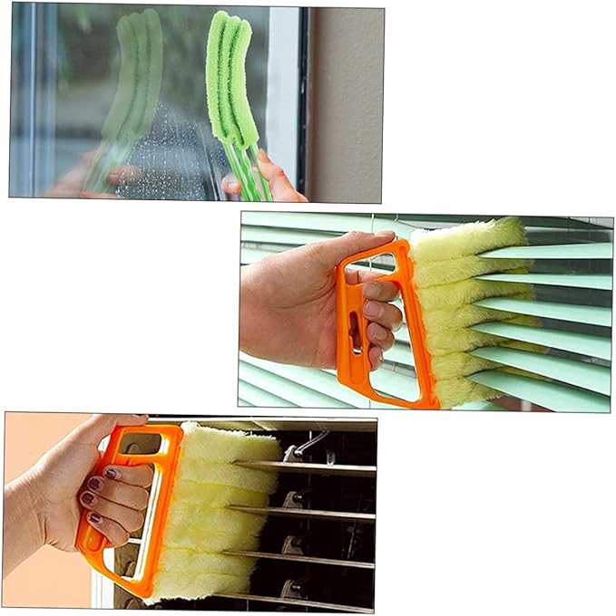 7-Finger and 3-Finger Blinds Cleaning Brushes 2pcs, Sturdy Window Shutter Brush Set with Handle, Multi-Purpose Dusting Tool for Air Conditioner and Window Blinds Cleaning