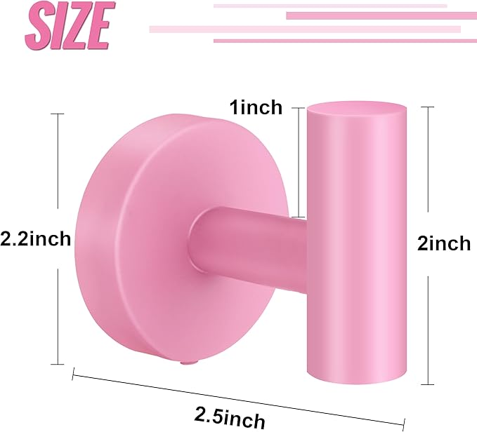 Towel Hooks, SUS 304 Stainless Steel Hooks, Heavy Duty Door Hanger Towel Robe Clothes Cabinet Closet Sponges Hook for Bathroom Kitchen Garage Gotel (Pink, 2 Pcs)
