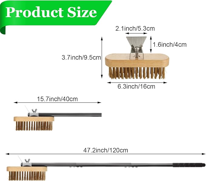 Pizza Oven Brush with Scraper,Grill Brush, Pizza Brush for Pizza Oven, 47.2 Inch Long Handle, Detachable Swivel Head Adjustable for Pizza Oven