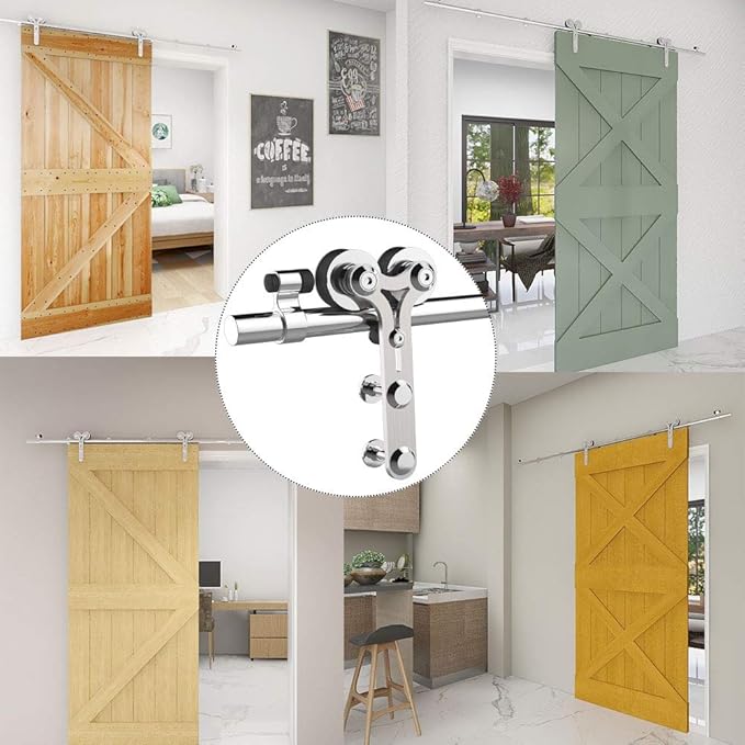 TSMST 9.6FT Sliding Barn Door Hardware Kit, Stainless Steel Heavy Duty Sturdy Barn Door Track for Single Wood Door, Slide Smoothly Quietly (Y Style)