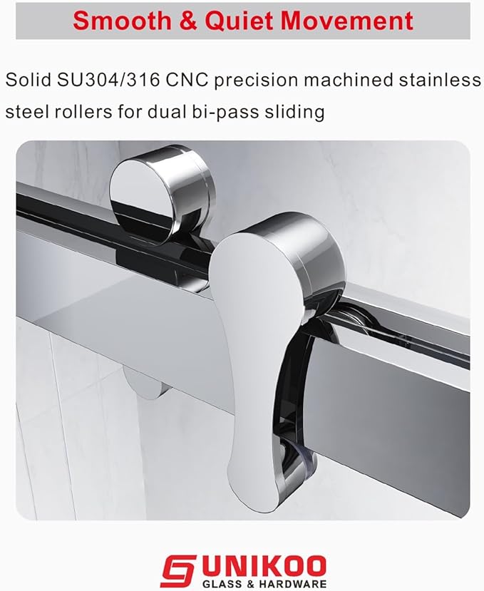 56"-60" W X 66" H Double Sliding Bathtub Door with Frame - Bright Chrome Hardware, 8mm Tempered Glass, Stainless Steel Hanger Rollers, Easy-Cleaning Coating, Through-Glass Towel Bar & Knob