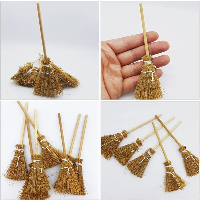 Toyvian Witch Broom Witch Broom 5Pcs Artificial Mini Miniature Props Mini Straw Fairy Hopuse Micro Landscape Decoration Stick Kids Cinnamon