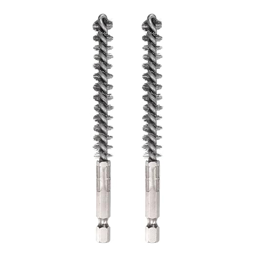 HARFINGTON 2pcs Stainless Steel Bore Brush 10mm Dia Cleaning Wire Brush with Handle 1/4 Inch Hex Shank for Tubes, Ports, Bearings