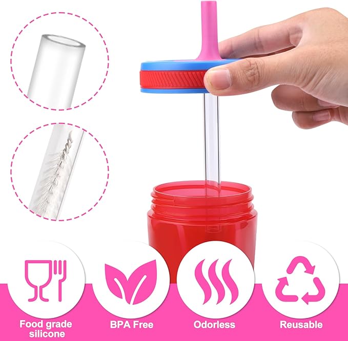 XANGNIER Replacement Straws and Bite Valve Compatible with Zak Designs Kelso 15 oz Tumbler Water Bottle,4 Pcs Silicone Straws with Cleaning Brush for Zak Designs Kelso 12 oz Cups,Hot Pink