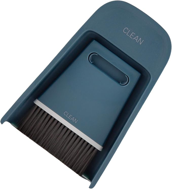 Luxflowing Portable Mini Hand Held Broom and Dustpan Combo Set, with 2 Types of Brush Heads, Essentials for Rvs, Coffee Shop, House, New Apartment, Bathrooms, and Kitchens (Blue)