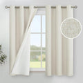 YoungsTex Linen Blackout Curtains 45 Inch Length for Bedroom, Short Thermal Insulated Window Drapes Full Room Darkening with Grommet White Liner for Living Room, 2 Panels, 42 X 45 Inch