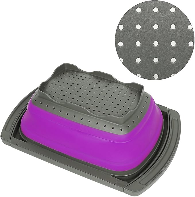 Qimh Collapsible Colander, Kitchen Colander Set Over Sink Strainer Veggies/Fruit Colanders Strainers with Extendable Handles, Dishwasher Safe Folding Strainer for Kitchen, 6-Quart, BPA Free