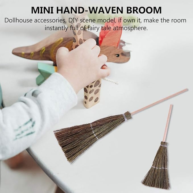Mini Hand-Woven Decorative Broom 3.93X1.57X0.39In Dollhouse Accessory Lovely Tiny Witch Broomstick for Halloween Christmas Home Decor