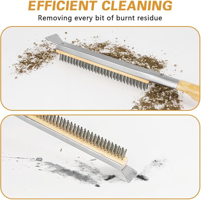 Pizza Oven Brush, 26" Brush and Stainless Steel Scraper for Pizza Stone, BBQ Grill Cleaning Brush Non Scratch Heat Proof Stainless Steel Bristles with Screwdriver for Pizza Oven and Accessories