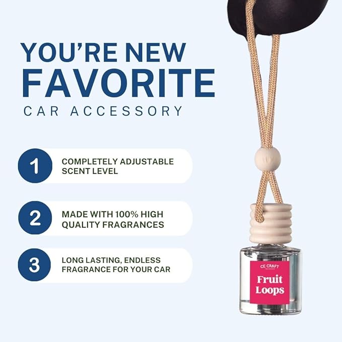 CE CRAFT Car Air Freshener Diffuser, Fruit Loops, 2 Pack Air Deodorizer for Essential Oils, Long Lasting Car Diffuser Bottle, Reusable Jar, Multicolor