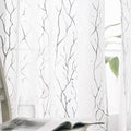 FINECITY Sheer White Curtains 96 Inches Long - Silver Tree Branch Print Sheer Curtains for Living Room Rod Pocket Tree Pattern Sheer Window Curtains 2 Panels, 52 x 96 Inch, 1 Pair, Silver and White