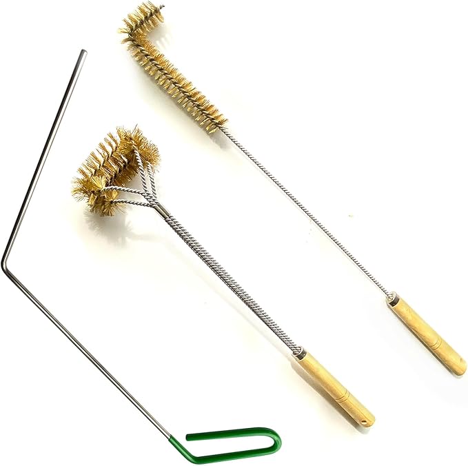 SUNRISE Fryer Brush with Long Handle (Brass, L, Double Brush, and Rubber Handle Cleaning Rod)