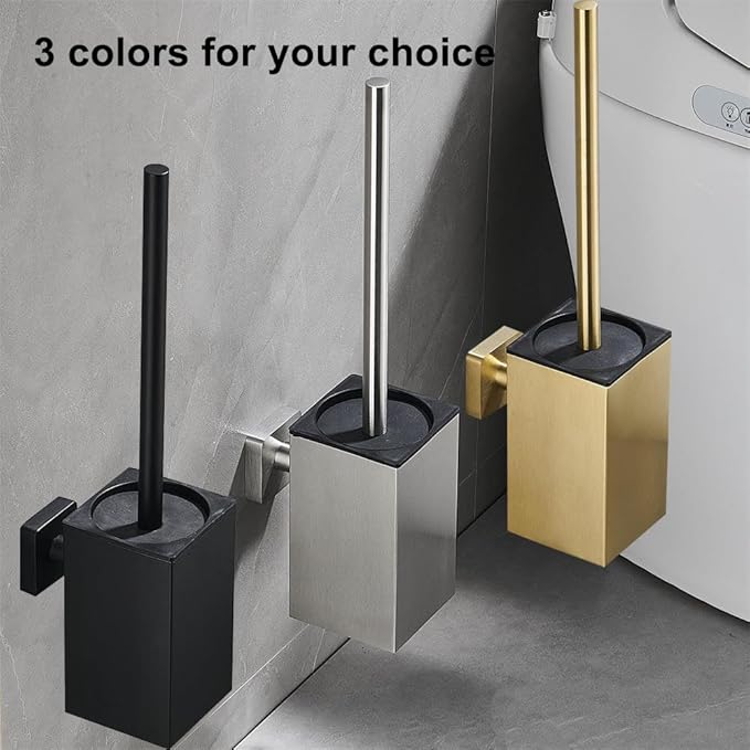 Toilet Brush and Holder Set Wall Mount or Freestanding KWQKEM Modern Toilet Bowl Cleaners Brush and Holder with Lid 304 Stainless Steel (Brushed Gold)