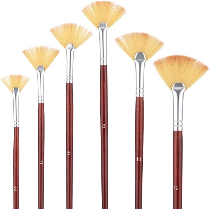 6 Pieces Fan Brush,Fan Brush for Painting,Artist Acrylic Paint Brushes Set Professional Paint Brushes with Nylon Hair DIY Craft Long Wood Handle for Acrylic Watercolor Oil Rock Gouache Painting
