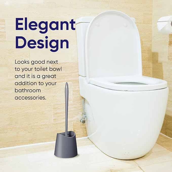 Modern Toilet Brush and Holder, Grey Toilet Bowl Scrub Brush with Storage Caddy, Bathroom Cleaner. by Superio