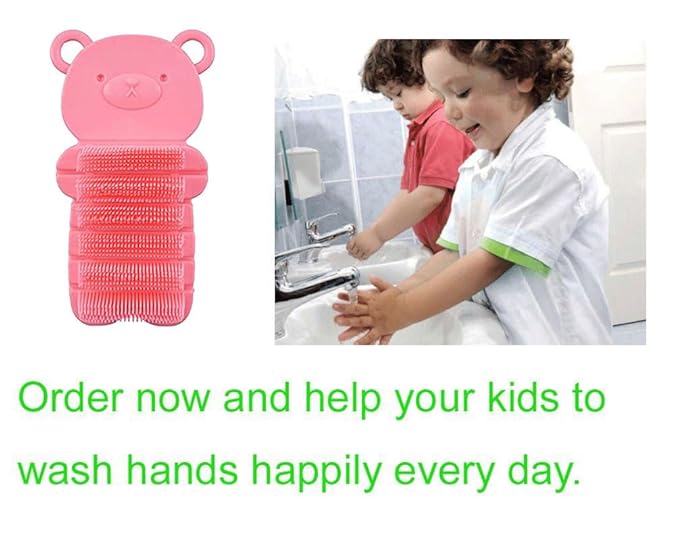 Nail Scrubber Brush Kids, Finger Nails Scrub Scrubbing Cleaning Brushes with Soft Bristle for Baby Children, Cute Animal Style and 2 Colors Choice (Pink)