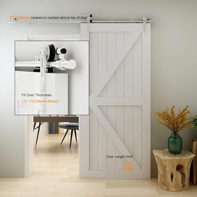TSMST 4FT Sliding Barn Door Hardware Kit, Stainless Steel Heavy Duty Sturdy Barn Door Track for Single Wood Door, Slide Smoothly Quietly (I Style)