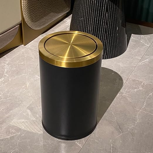 9L/2.4GAL Black Bathroom Trash Can,Gold Small Trash Can with Lid,Garbage cans for Bathroom, Hotel,Office,Lundry,Powder Room (ＢＬＡＣＫ)