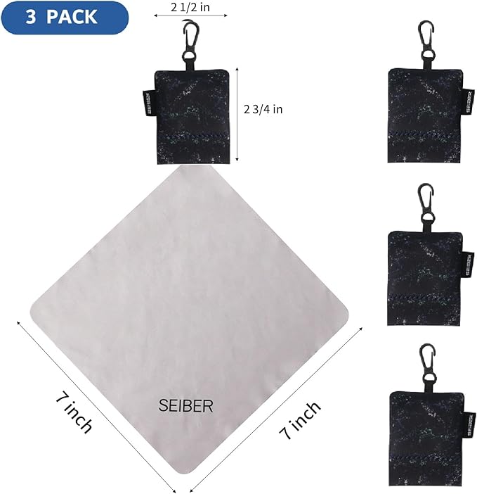SEIBER Eyeglass Cleaning Microfiber Cloth,7 x 7 inch Glasses Cloth for Sunglasses,Laptops, Cameras,Screen- with Neoprene Pouch,Self-Closing Bottom(3PCS,Camo Dark)