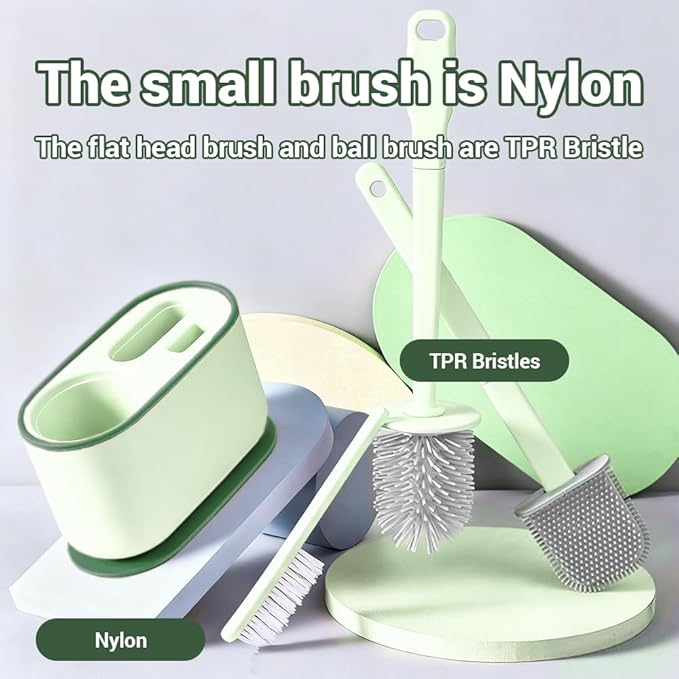 Plastic Toilet Brush Set, Strawberry Green, Bathroom Accessories, Includes 2 Toilet Brushes & Holder