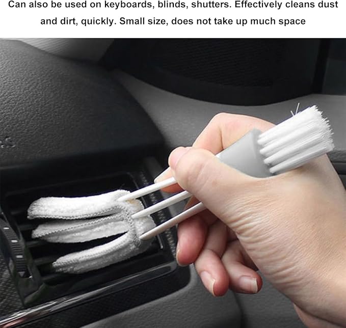 2 PCS Mini Duster for Car Air Vent, Double Ended Automotive Air Vent Microfiber Duster & Brush, Dust Collector Cleaner for Keyboard Window Leaves Shutter, Car Accessories (Gray)