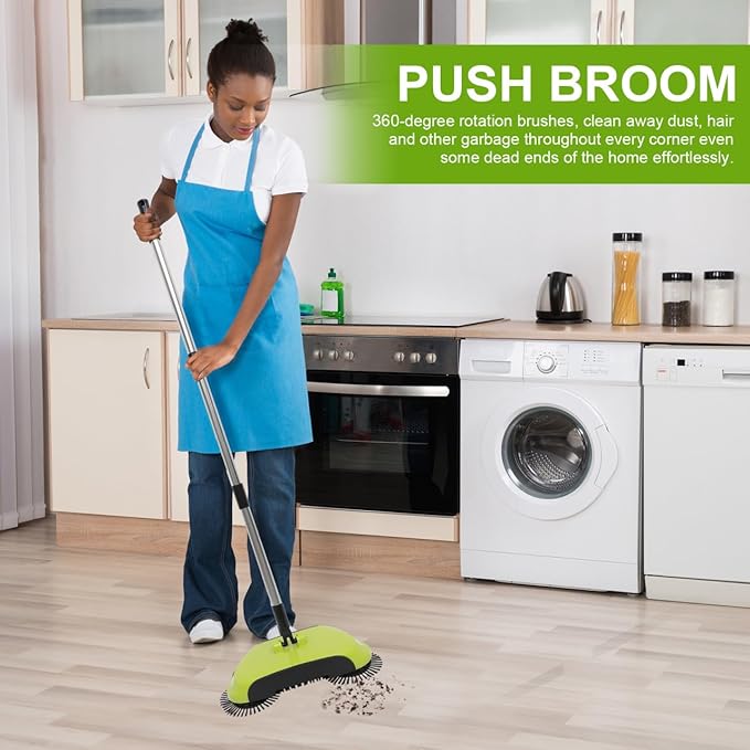 Multi-Function 3 in 1 Hand Push Sweeper with Dustpan and Trash Bin 360 Rotating Floor Mop for Hardwood Tile Marble Adjustable Handle Cleaning Tool