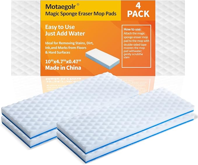 Magic Sponge Eraser Mop Pad,Melamine Sponge Mop Pad Refill for Kitchen Bathroom Swimming Pool Boat(Mop Pad Refill,10"x4.7"x0.47")