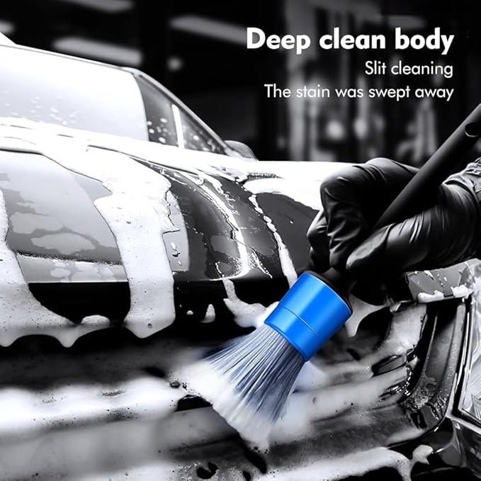 5pcs Different Size Car Detailing Brushes, Soft Non-Scratch Car Interior Cleaning Brushes for Cleaning Wheels, Interior, Exterior, Skylight, Leather, Air Vents, Emblems(Black+Blue)