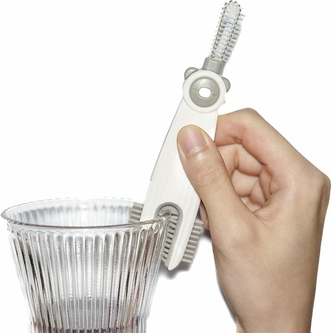 3 in 1 Cup Lid Gap Cleaning Brush Set with 1 Straw Cleaner Brush, Multifunctional Cup Cover Cleaning Brush, Small Cleaning Brushes for Nipple, Water Bottle Lid, Home Kitchen Cleaning Tools - Grey