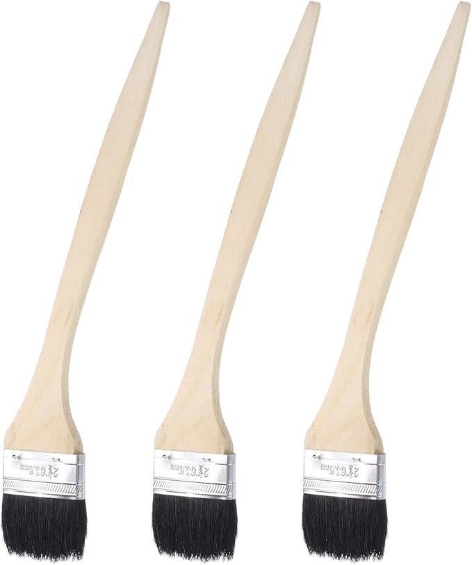uxcell 3pcs Bent Radiator Paint Brush 2.5" Width Curved Wall Paint Soft Bristle Brushes with Long Wood Handle for Painting DIY Wall Treatment