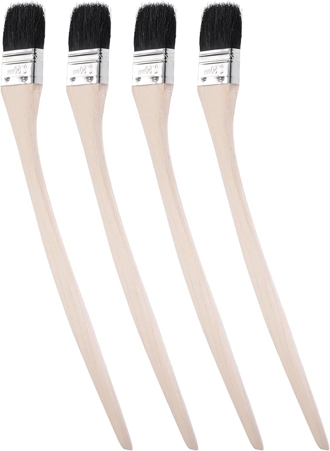Bent Radiator Paint Brush 17" Length 2" Width Bristle with Long Wood Handle for Wall Treatment Black 4 Pcs