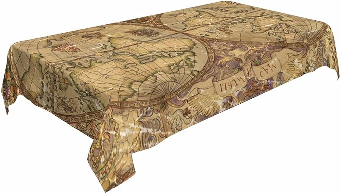 Vintage World Atlas Map Table Cover 52x70 Pirate Adventures Old Transportation Symbols Table Cloth Rectangle Table for Banquet Party Decorative Outdoor Picnic Dining Kitchen Table Cover