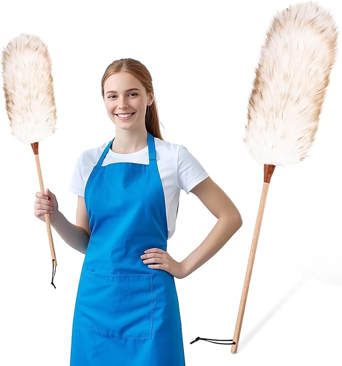 THARAHT Lamb Wool Duster Fluffy Long Handle Reusable for Cleaning Ceiling Fan,Pendant lamp, High Ceiling, Blinds, Furniture Feather Duster