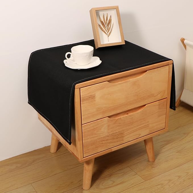 Small Bedside Tablecloth Table Dustcover End Tabletop Home Decoration Fabric Tablecloth Nightstand Table Covering Doilies for Furniture Décor (16×35inch) Black